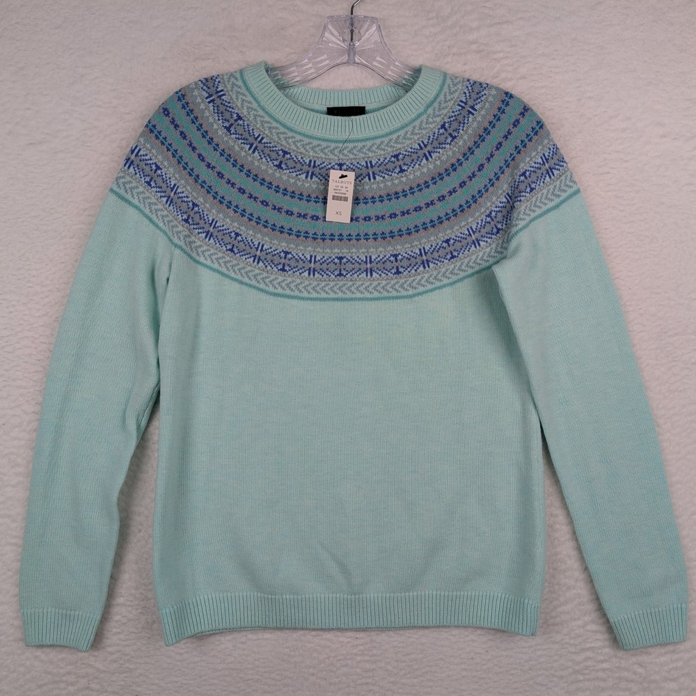 NWT Talbots Sweater Womens XS Blue Lambswool Crew Neck Fair Isle Pullover Jumper